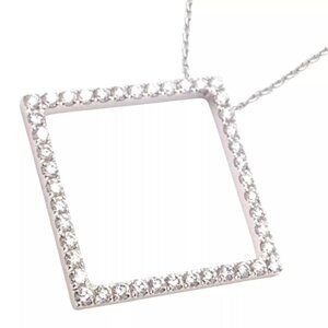 Authentic! Tiffany & Co 18k White Gold Diamond Square Necklace Belgium